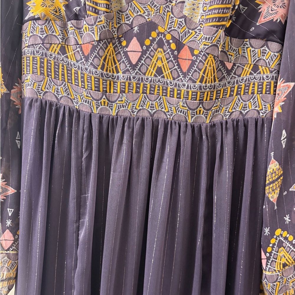 Rare Free People Wishing Well Metallic Lurex Boho Printed Midi Dress Small - Picture 6 of 10